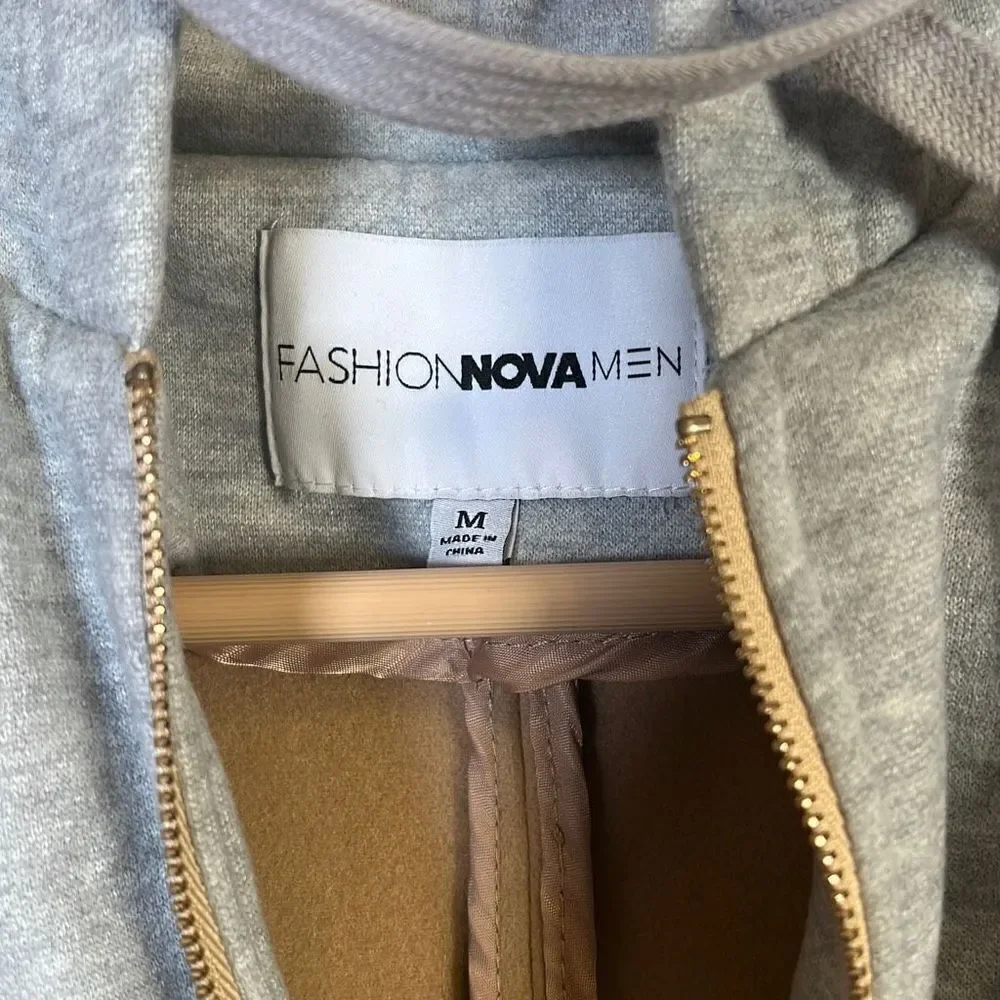 Fashion Nova tan‎ over coat with hoodie - Men Medium